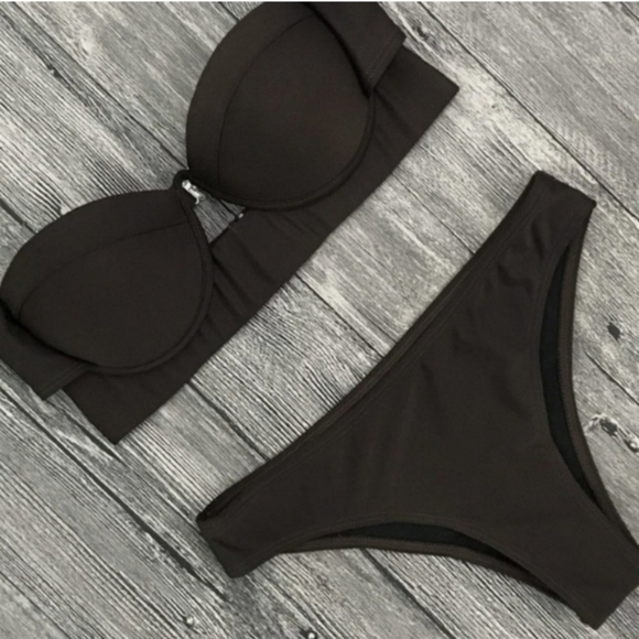 New Black Push Up Underwire Top Bikini Set Swimsuit Size L - Picture 2 of 8